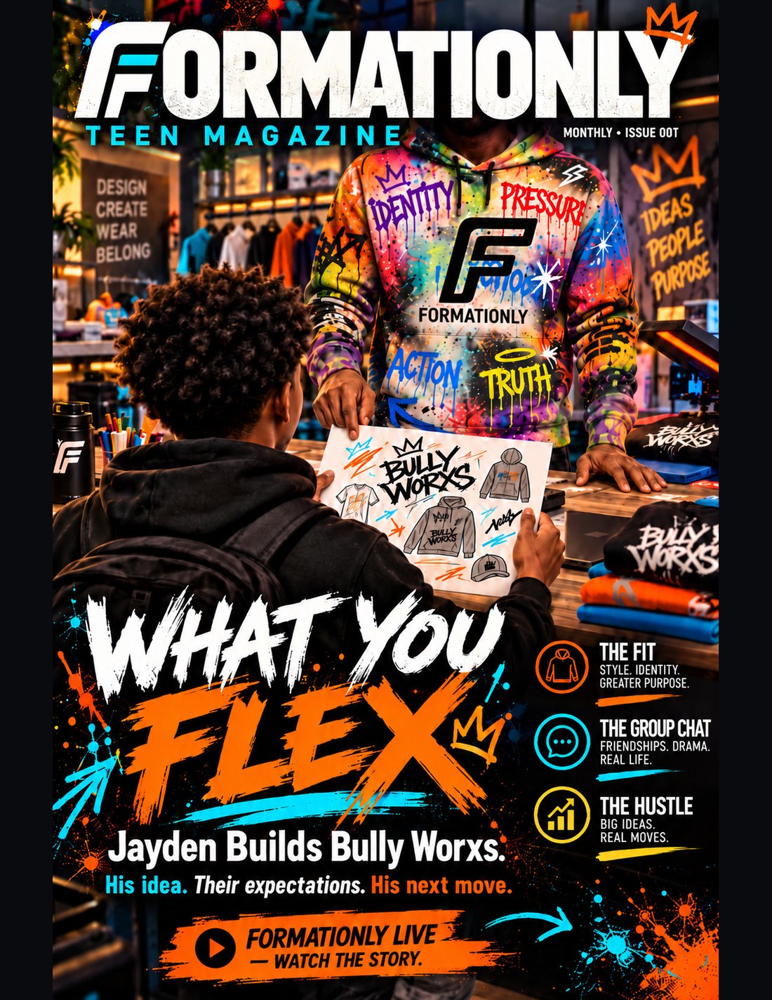 Formationly Teen Magazine Issue 001 cover featuring Jayden Builds Bully Worxs